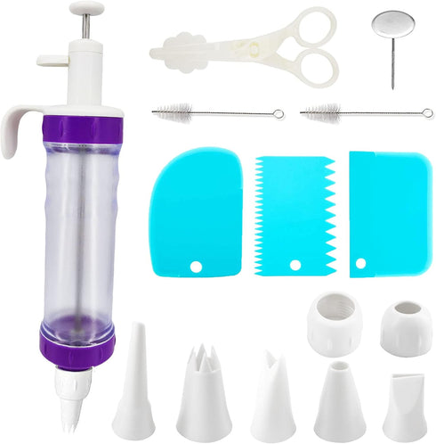 15 Pcs Cake Decorating Baking Syringe Tool Kit, Cupcake Filling Injector with Icing Nozzles Cream Scrapers Nozzle Brush Flower Nail Lifter Scissor...