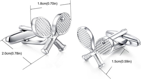 HONEY BEAR Tennis Racquet Silver Sport Cufflinks for Mens Shirt Wedding Gift...