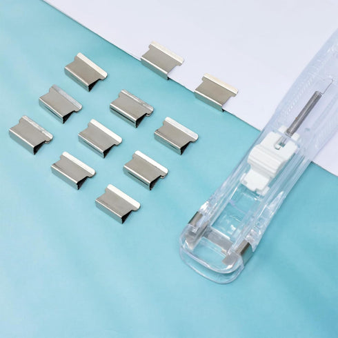 yueton 1 Clear Push Clip with 100 Metal Clips Punchless Push Clip Refill Clip Binder Reusable Paper Push Clip Spare Clip Dispenser for Office Scho...