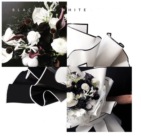 XIAOHONG 80 Sheets Black and White Border Flower Wrapping Paper,Waterproof Thicken Floral Wrapping Paper, Florist Bouquet Supplies for Fresh Flowe...