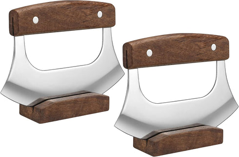 Hanaive 2 Set Pizza Cutter Mezzaluna Ulu Knife with Base Salad Veggies Chopper Slicer Cutter Mezzaluna Knife Cleaver Chopping Salad Chopper Stainl...
