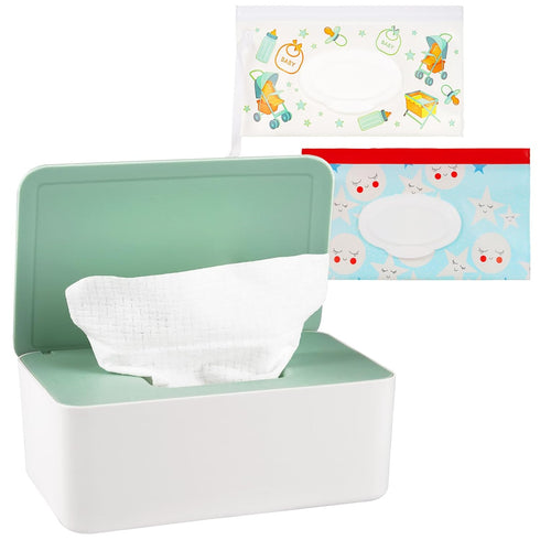 Diaper Wipes Dispenser Wipes Holder, Wipes Tissue Case Keeps Wipes Fresh Tissue Wipes Container with Lid (Green)...