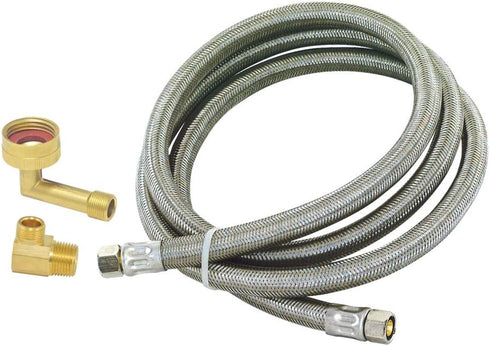 Eastman Dishwasher Installation Kit, 5 Foot Supply Line, 1/2 Inch x 1/2 Inch Compression with 3/8 Inch MIP Elbow, Braided Stainless Steel Dishwash...