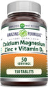 Amazing Formulas Calcium Magnesium Zinc + D3 Supplement | 150 Tablets | Non-GMO | Gluten-Free | Made in USA...