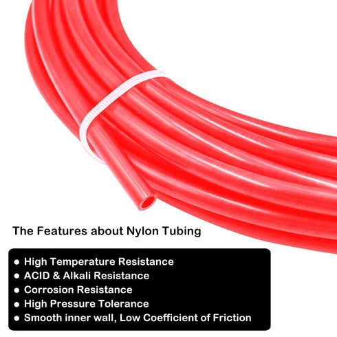 Beduan 8 mm OD Pneumatic Air Line Tubing Nylon Air Hose for Fluid Transfer or Air Brake System 32.8ft (Red)...
