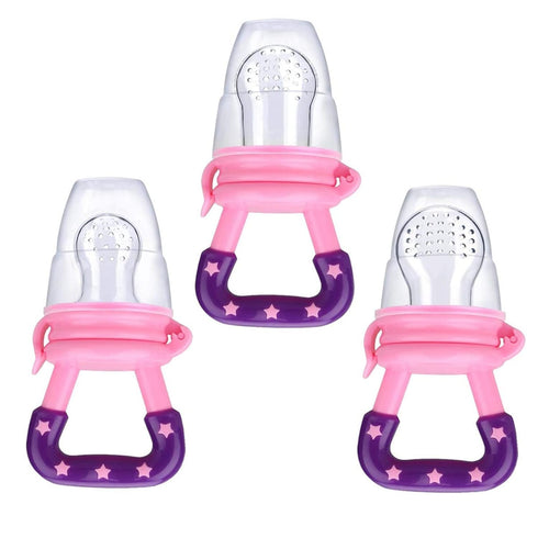 Baby Food Feeder 3 Pack Silicone Fruit Pacifier Teething Reusable Pouches Pacifier Pink by Mluchee(S,M,L)...