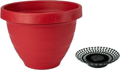 The HC Companies 8 Inch Rings Planter with Self Watering Disk - Lightweight Indoor Outdoor Plastic Plant Pot for Herbs and Flowers, Warm Red...