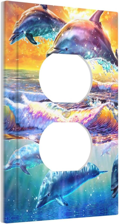 Dolphin Duplex Outlet Covers Wall Plate Decorative Electrical Receptacle Light Switch Cover 1 Gang Standard Size Wall Plate for Boy Girl Kids Room...