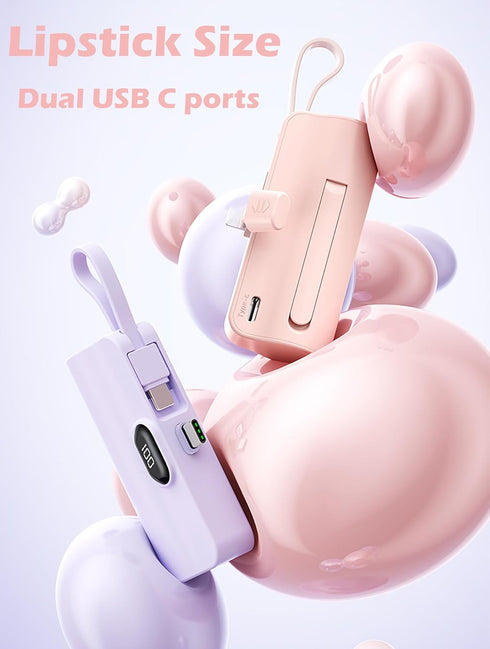 Mini Phone Charger 5500mAh Portable Power Bank,Dual USB-C Ports Cell Phone Power Charger, LCD LED Display Battery Compatible with iPhone 15/15 plu...