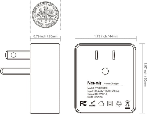 Nekmit Dual Port Ultra Thin Flat USB Wall Charger with Smart IC, Black...