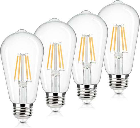 Brightever 4-Pack Vintage LED Edison Bulbs 60W Equivalent, 6W ST58 2700K Warm White Antique LED Filament Bulbs, E26 Medium Base, Clear Glass Style...