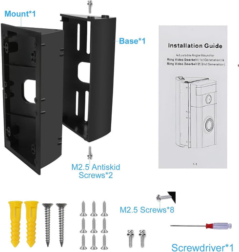 Adjustable Doorbell Angle Mount Compatible with Video Doorbell 2st/3st/4st,Replacement Angle Adjustment Adapter Mounting Bracket Wedge Kit (30 to ...