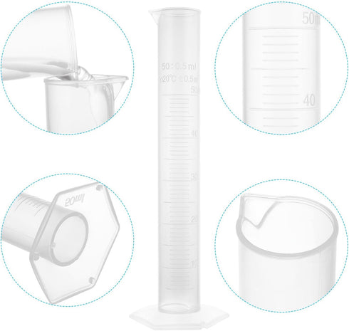 20 Pack 50 ml Graduated Cylinder Set Plastic Graduated Cylinder for Hydrometer Test Tubes Clear Lab Cylinders with Raised Marking & Spout Measurin...