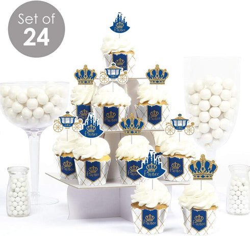 Big Dot of Happiness Royal Prince Charming - Cupcake Decoration - Baby Shower or Birthday Party Wrappers and Treat Picks Kit - Set of 24...