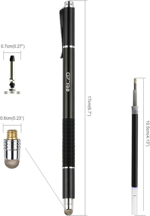 ELZO 3 in 1 Stylus, Disc Stylus Touch Screen Pens and Gel Pen Combo, 2 Pcs with 6 Replacement Tips for All Touch Screens Tablets and Cell Phones, ...
