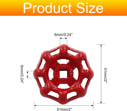 2Pcs Red Round Wheel Handle Hose Bib Handle 6x6mm Iron Outside Faucet for Valve Shafts Replacement Parts...