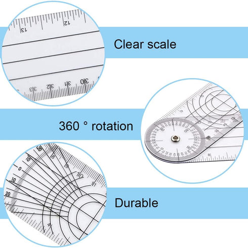 Clear Plastic Goniometer Angle Measuring Tool Protractor Finder Quick 360 Degree 7'' Arms Folding Ruler Office Measuring Drawing Woodworking Desig...