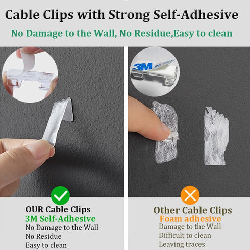 Adhesive Cable Clips Clear (40PCS, M), Strong Self-Adhesive Upgraded Wire Holders for Wall,Strong Cord Organizer Under Desk,TV,Car,PC,Christmas Li...