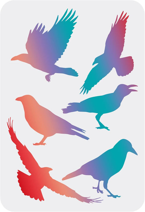 FINGERINSPIRE Crow Stencil 11.7x8.3 inch Raven Stencil Primitive Flying Raven Pattern Stencil Reusable Crow Painting Stencil DIY Craft Stencils fo...