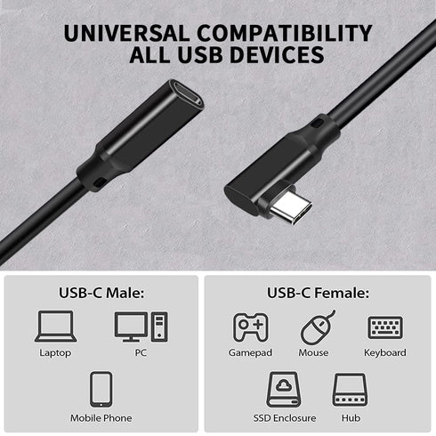 90 Degree Right Angle Type C Extension Cable,6.6FT, USB 3.1(10gbps) USB C Male to Female Extension PD100W Charging For 2021 MacBook Pro/iPad Mini,...