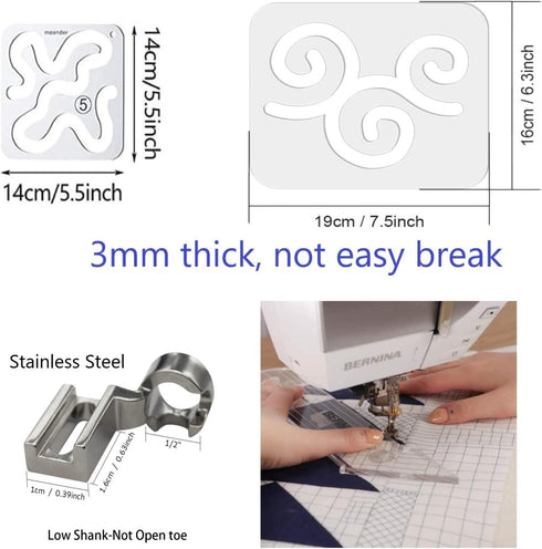 Free Motion Quilting Template Rulers Quilting Ruler with Quilting Frame 3mm for Domestic Sewing Machine with Stainless Steel Low Shank Ruler (D2)...