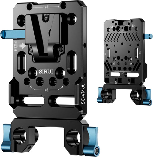 Sirui V Mount Battery Plate with Dual 15mm Rod Clamps, V Lock Mount Battery Baseplate Adapter for Camera Power Supply, SC-VM-A...