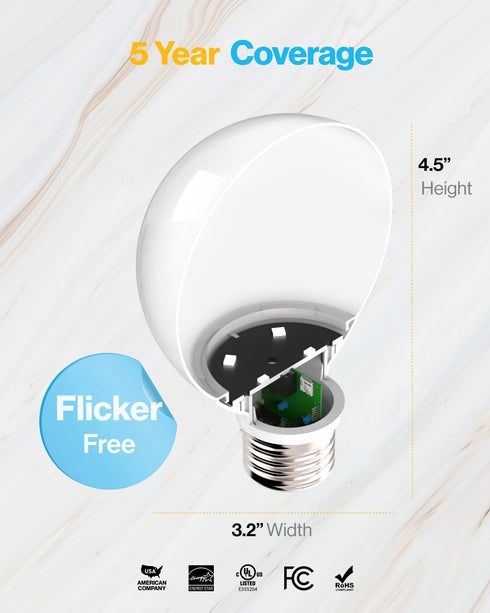 Sunco Lighting 8 Pack Vanity Globe Light Bulbs G25 LED for Indoor Bathroom Mirror Living Area, CRI92 3000K Warm White, Dimmable 450 LM, 6W, E26 Ba...