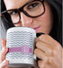 3dRose Letter L Monogrammed on Grey and White Chevron with Pink-Personal Initial Zig Zags Mug, 11 oz, Black...