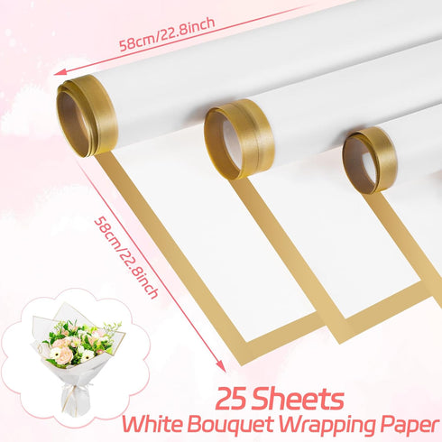 25 Sheets Flower Wrapping Paper, White Floral Paper Waterproof Bouquet Wrapping Paper Florist Supplies for Gift Box Packaging Wedding Birthday Par...