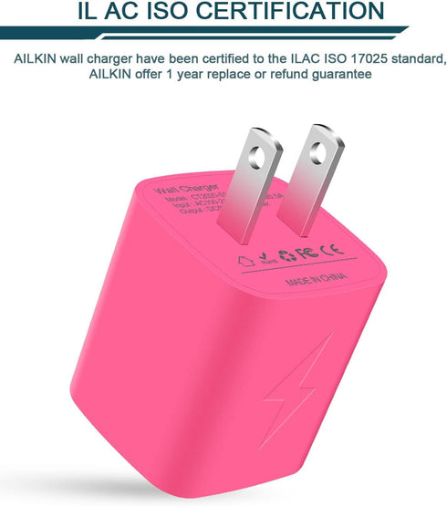 Wall Charger, AILKIN USB Plug Fast Charging Block, Power Adapter Cube 2 Port Charge Travel Brick Cell Quick Chargers Box for iPhone 15/14/13/12 Pr...