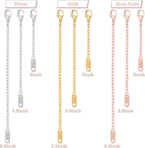 9Pcs Anklet Extender, Mabor Removable Necklace for Women Necklace Extenders Stainless Steel Jewelry Chain Extenders for Bracelet Necklace(Gold/Sil...