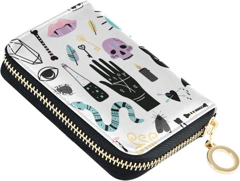 Witch RFID Credit Card Holder Wallet Blocking Leather Zipper Card Case Accordion Wallet for Men Women Girls...