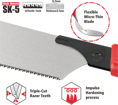 Japanese Pull Saw Hand Flush deep Cutting Trim Saw 10-2/5 Inch ?265MM) SK-5 Steel Blade Razor Fine Teeth Saw with Non-slip Rugged curved Handle Id...