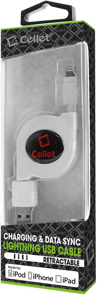 Cellet Retractable Lightning Cable, Charging Cord Compatible with Apple iPhone 14 Pro Max Plus 13 12 11 Xs Xr X mini SE 8 7 6 5 iPad Pro Air Mini ...