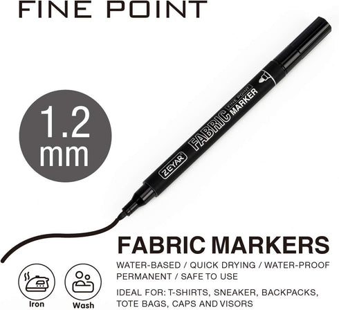 ZEYAR Permanent Markers Fabric Art Pens, Great on Bags, Shoes, T-shirts & Other Fabric Paint Materials - Child Safe & Non-Toxic For Washable Art a...
