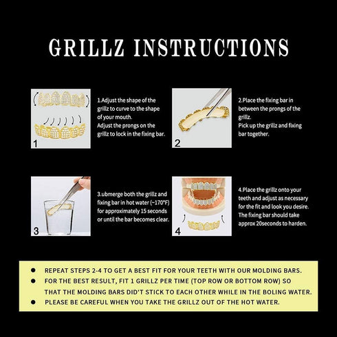 JINAO Grillz Grills for Your Teeth Simulated Diamond Teeth Grillz with Extra Molding Bars Included 18K Gold Plated All Iced Out Cubic Zirconia Gol...