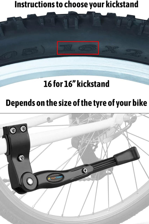 Bike Kickstand Adjustable Aluminium Alloy children Bicycle Kickstand Bike Side Kickstand Fit for 16" 18" 20" Kids Bike stand/Road Bike/BMX/MTB (Bl...