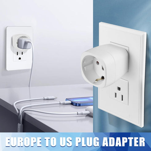 Europe to US Plug Adapter, OFOAEEA 2 Pack European to USA Plug Adapter, EU to US Plug Adapter, Europe to USA Travel Converter for EU Spain France ...