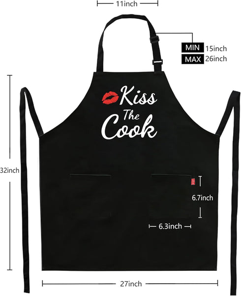 Funny Aprons for Women Men - Kiss the Cook Apron - Funny Chef Cooking BBQ Grill Aprons with 2 Pockets - Birthday Mothers Day Gifts for Mom, Wife -...
