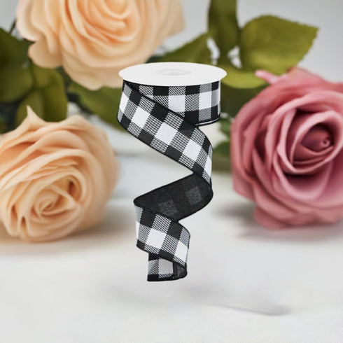 1.5" Black and White Checked Plaid Ribbon - Craig Bachman Black White Buffalo Checked Ribbon (RG0179902) 1.5" x 10 Yards...