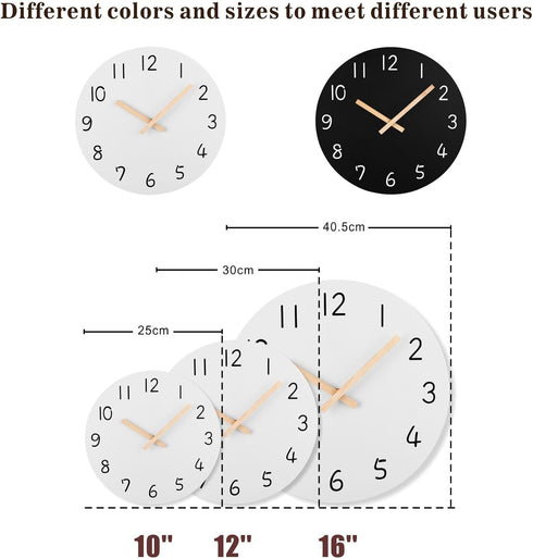 Plumeet 10'' Wooden Wall Clock Small Frameless Clocks with Silent Quartz Movement - Modern Style Village Wall Clocks Decorative Home Kitchen - Bat...