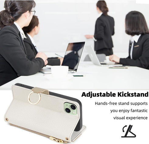 Asuwish Phone Case for iPhone 15 Plus 6.7 inch Wallet Cover with Screen Protector and Mirror Flip Cover Ring Card Holder Crossbody Strap Cell i-Ph...