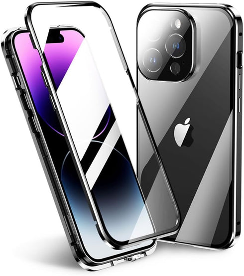 Lockable Magnetic Case for iPhone 15 Pro Max with Safety Lock Screen Protector Camera Lens Protector Double-Sided Glass 360° Full Body Bumper Cove...