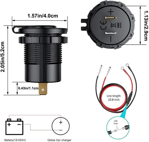 iMESTOU Quick Charge 3.0 Car Charger, Waterproof 36W Dual USB QC3.0 Fast Charging Socket Power Outlet with Voltmeter & Switch & 10A Fuse Built-in ...