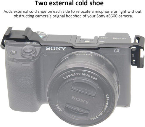 Dual Cold Shoe Adapter Relocation Plate, Easy Hood Microphone Extension Cold Shoe Mount Bracket for Sony Alpha A6400 ILCE-6400 Camera, Vlogging Vi...