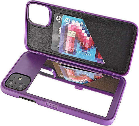 for iPhone 11 Case, Wallet Case with Kickstand Built-in Mirror Shockproof Card Holder Protective Cover for Apple iPhone 11 6.1 Inch - Purple...