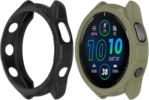 2Pack Soft TPU Case Cover (Black+Green) Compatible with Garmin Forerunner965 Running Smartwatch Protective Case Intended for Forerunner 965 Watch ...