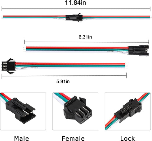 3 Pin Led Strip Connector, SUPERNIGHT 3 Pin Connector for WS2811 WS2812 WS2812B SK6812 LED Strip Lights, 7 Pairs JST SM Male Female Plug LED Conne...