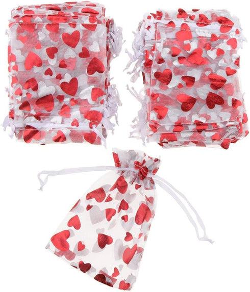 100pcs Love Heart Gift Bags Candy Bags Jewelry Packaging Wedding Gift Pouch Drawstring Bags for Valentine's Day Wedding Festival Party Supply...