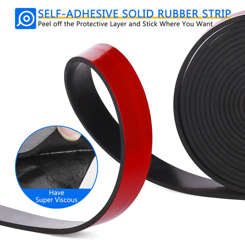 WochiTV Adhesive Solid Rubber Strips, 1/2" Wide x 1/16" Thick x 180" Long Self Stick Black Neoprene Rubber Rolls Perfect for DIY Insulation Cushio...
